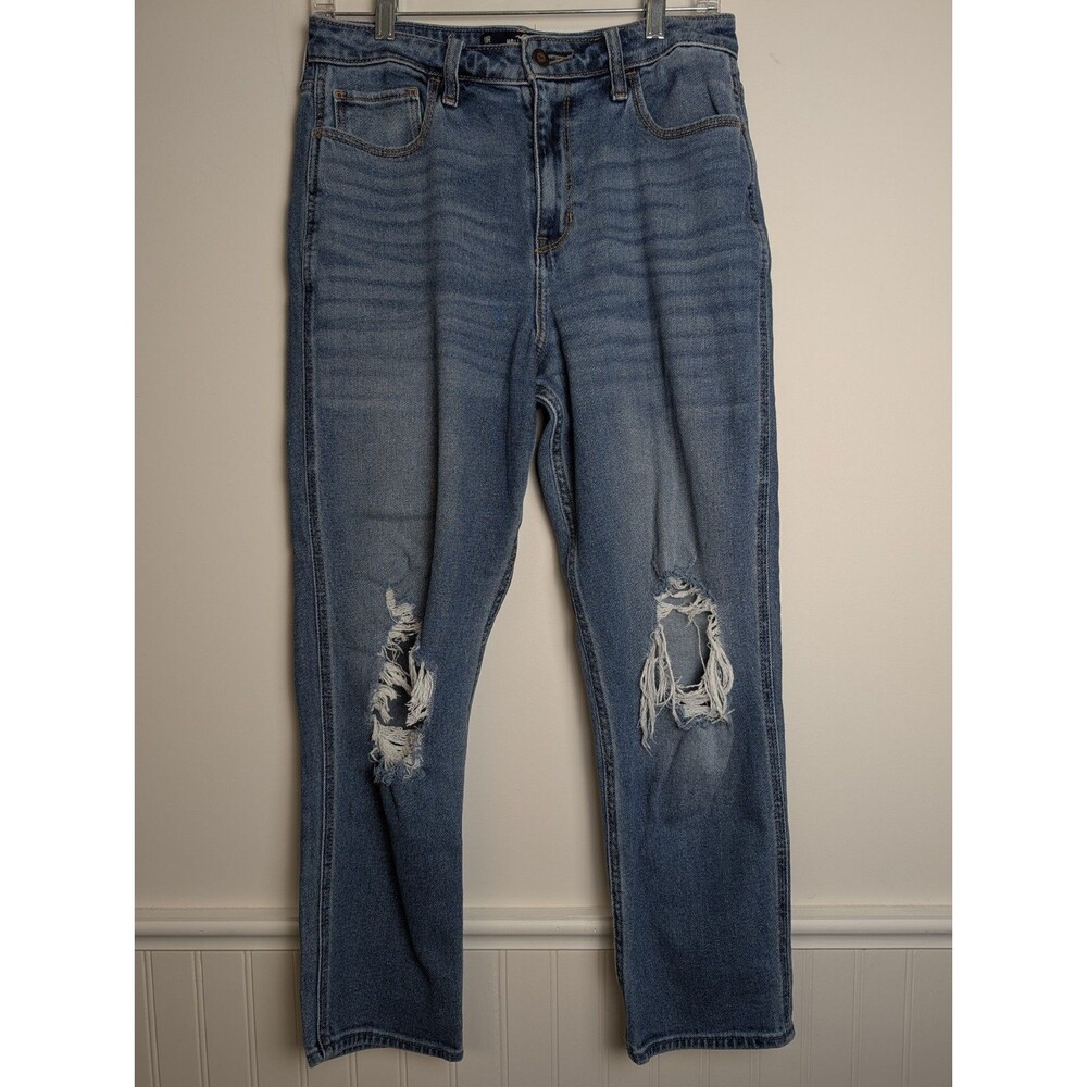 Hollister Jeans 11R 30x27 Ultra High Rise Mom Ankle Crop Distressed Blue Denim